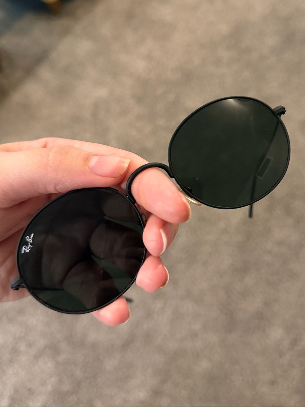 Ray-Ban Round Black Frame Sunglasses with Dark Green Lenses